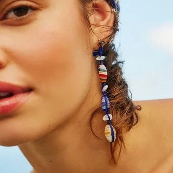 Free People Ariana Ost Voyage Dangle Earrings Artisanal Beaded Crystal Glass - Picture 8 of 8